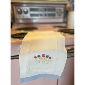 Vintage Tea Towel Set of 2 Hand Embroidered Tea Towels 1950s Cottage Granny Core